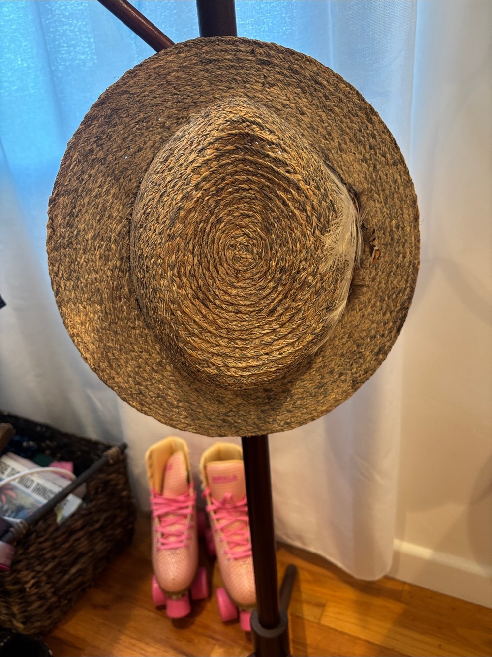 Zadig & Voltaire Natural Straw Boater with Feather Accent